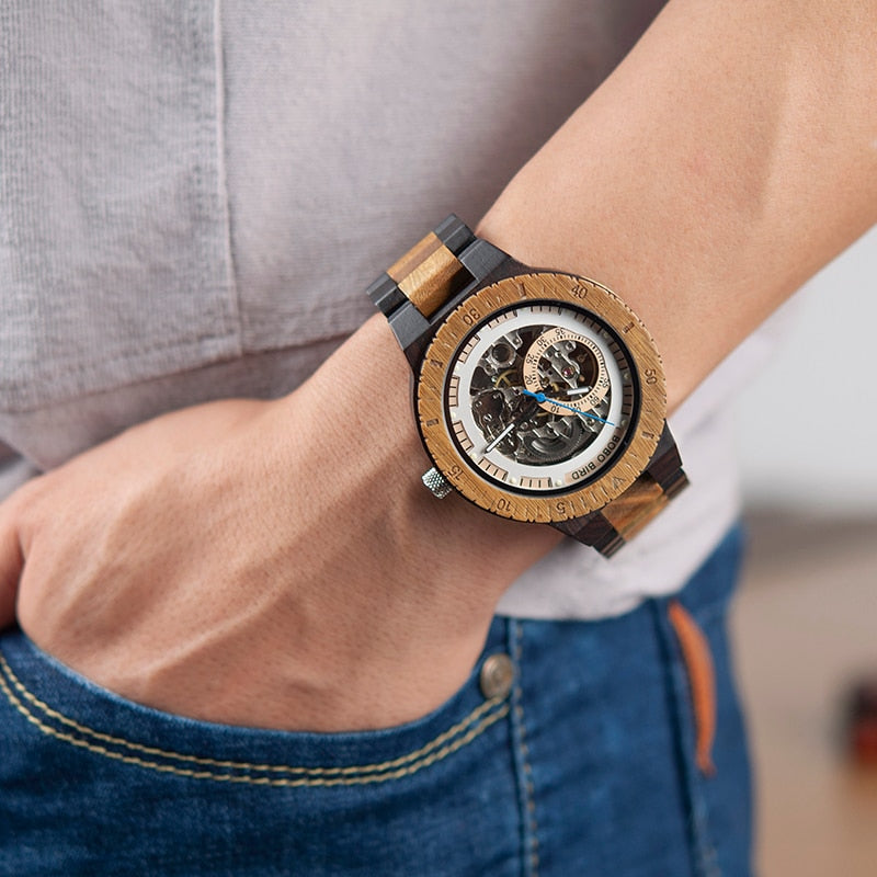 BOBO BIRD Wooden Mechanical Watch Men Relogio Masculino Big Mens Watches Top Brand Luxury Timepieces erkek kol saati W-R05